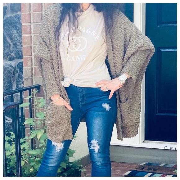 Soft Olive Green Popcorn Cardigan With pockets - Picture 3 of 16